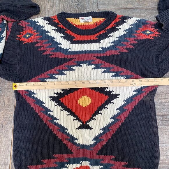 VTG Parker of Vienna Mens Cotton Sweater Size M Aztec Southwestern Pullover 80s - Picture 6 of 11